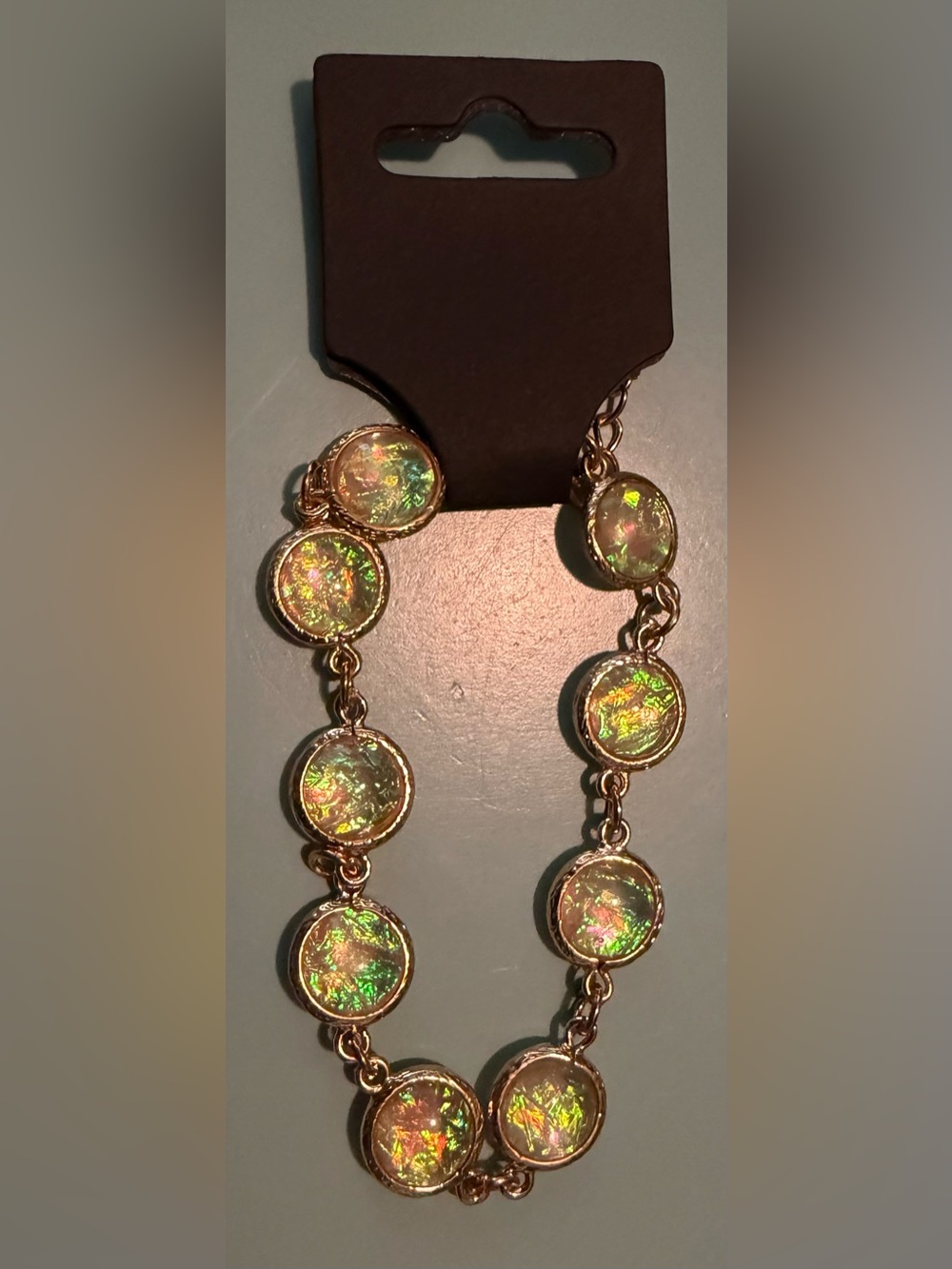 Iridescent / Aurora Borealis Double-Sided Disc Gold-Tone Bracelet